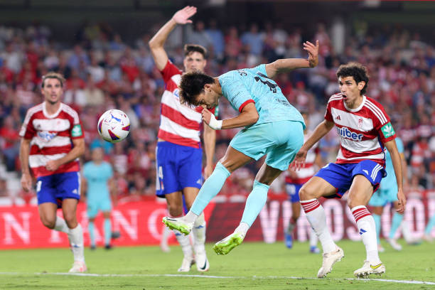 Joao Felix of Barcelona scores a goal, but it is disallowed during the Barcelona vs Granada La Liga match in Granada, Spain.
