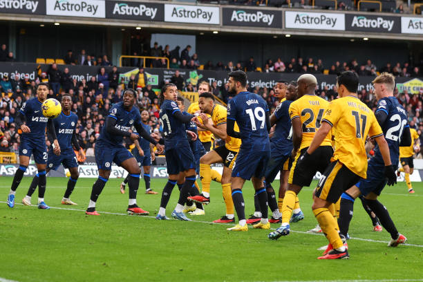 Mario Lemina of Wolves scores a goal in a Premier League match against Chelsea at Molineux on December 24, 2023.
