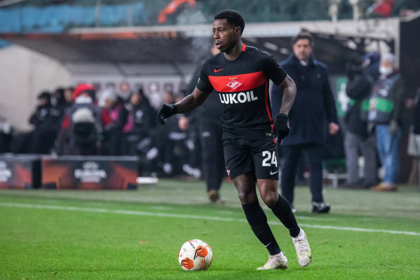 Quincy Promes playing for Spartak Moscow in a UEFA Europa League match against Legia Warszawa at Legia Warsaw Municipal Stadium.