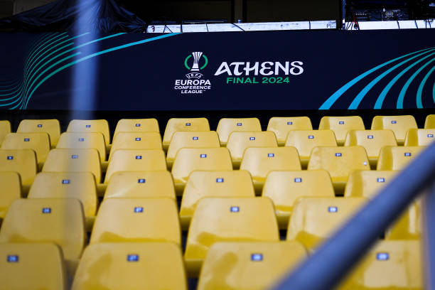 A general interior view of AEK Arena. Host venue for the final ahead of the UEFA Europa Conference League 2023/24 final match against Olympiacos FC at AEK Arena on May 28, 2024 in Athens, Greece.